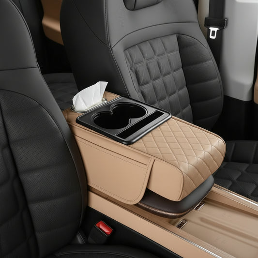 Car Armrest Box 7.5Cm Thicken Height Pad Arm Rest Cushion with Pocket Tissue Cup Holder Memory Cotton Elbow Support Height Pad