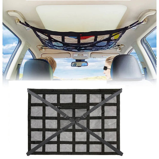 Car Roof Top Ceiling Cargo Net Pocket Mesh Organizer Bag anti Sagging Luggage Storage Net Bag for SUV Van SUV Long Trip Camping