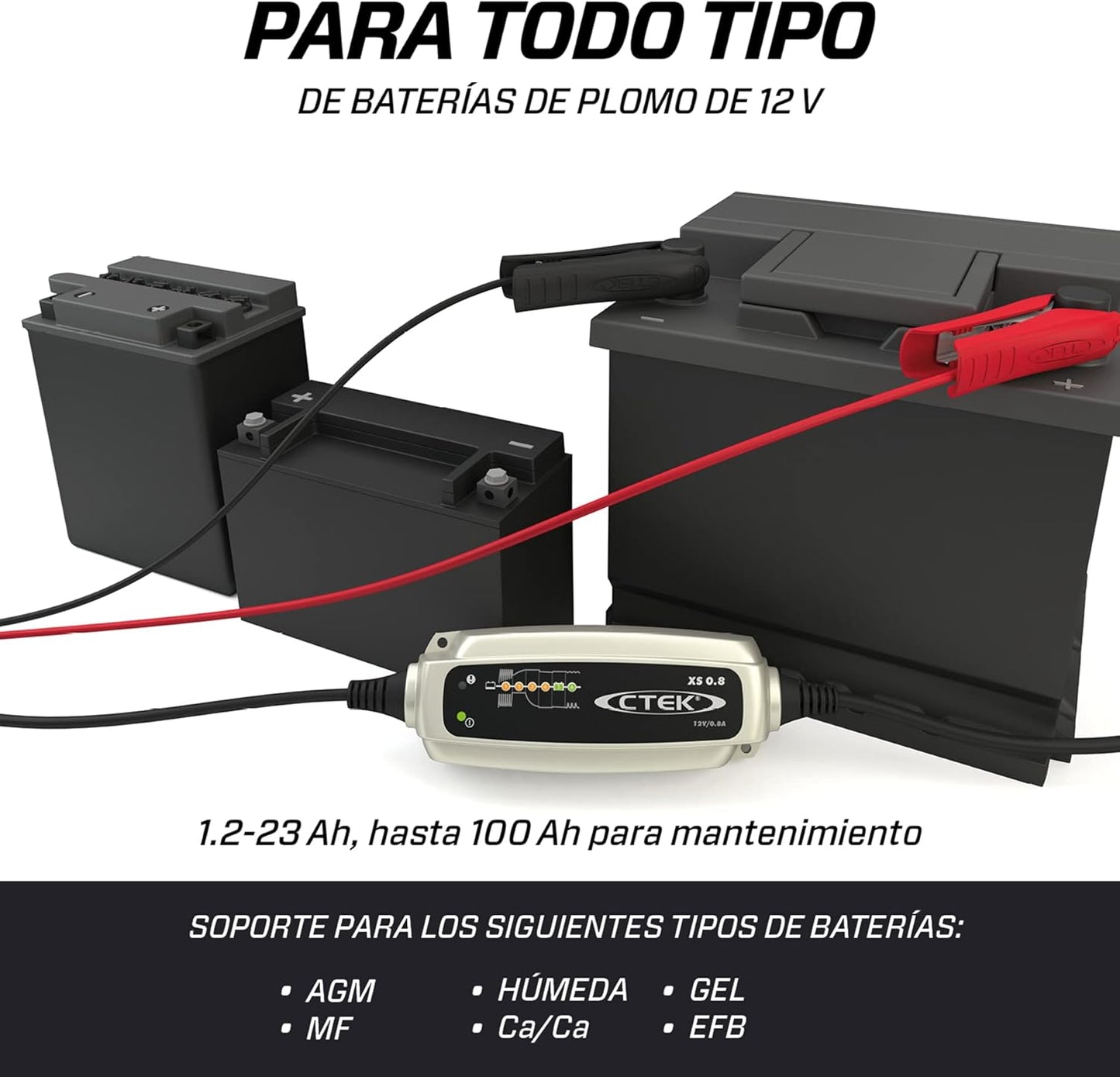 CTEK XS 0.8 Cargador Batería 12V 0.8A, Cargador Inteligente Baterias, Cargador Batería Moto, Quad, Moto De Nieve, Jetski, Moto De Agua Y Cortacésped, Mantenedor De Batería Y Desulfatador De Batería