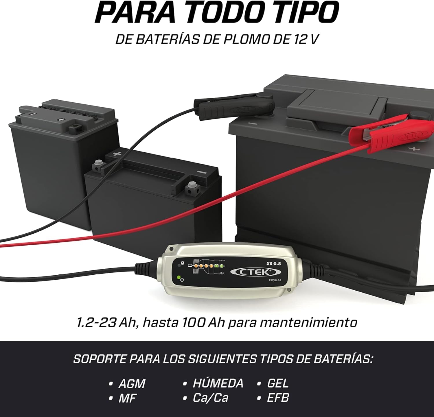 CTEK XS 0.8 Cargador Batería 12V 0.8A, Cargador Inteligente Baterias, Cargador Batería Moto, Quad, Moto De Nieve, Jetski, Moto De Agua Y Cortacésped, Mantenedor De Batería Y Desulfatador De Batería