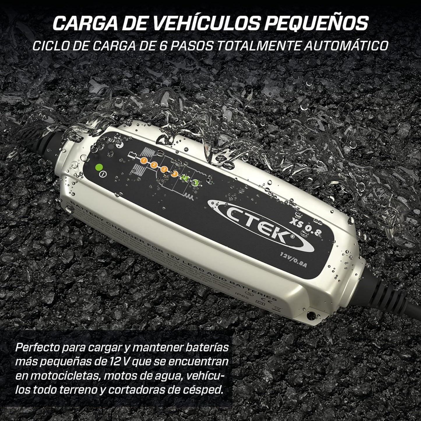 CTEK XS 0.8 Cargador Batería 12V 0.8A, Cargador Inteligente Baterias, Cargador Batería Moto, Quad, Moto De Nieve, Jetski, Moto De Agua Y Cortacésped, Mantenedor De Batería Y Desulfatador De Batería