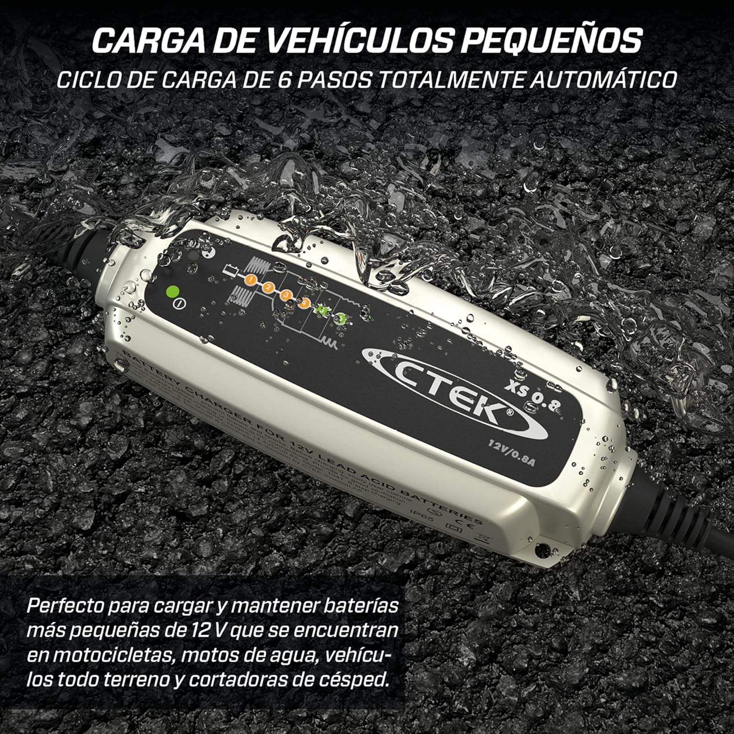 CTEK XS 0.8 Cargador Batería 12V 0.8A, Cargador Inteligente Baterias, Cargador Batería Moto, Quad, Moto De Nieve, Jetski, Moto De Agua Y Cortacésped, Mantenedor De Batería Y Desulfatador De Batería