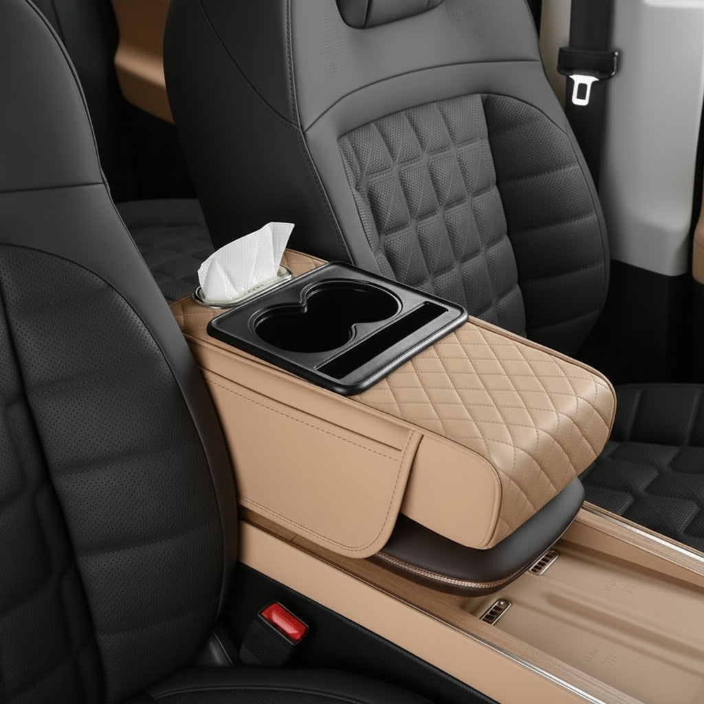 Car Armrest Box 7.5Cm Thicken Height Pad Arm Rest Cushion with Pocket Tissue Cup Holder Memory Cotton Elbow Support Height Pad
