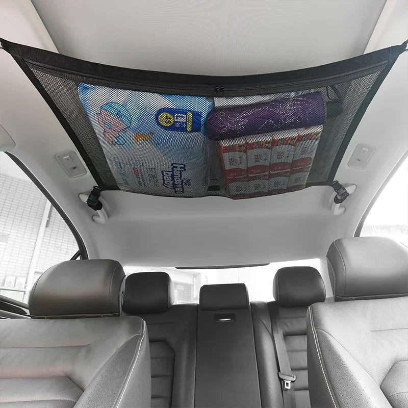 Car Roof Top Ceiling Cargo Net Pocket Mesh Organizer Bag anti Sagging Luggage Storage Net Bag for SUV Van SUV Long Trip Camping